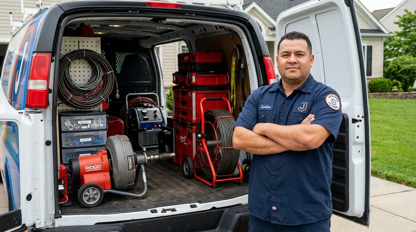 Professional drain cleaning equipment and Johns Plumbing LLC plumber in Colrain
