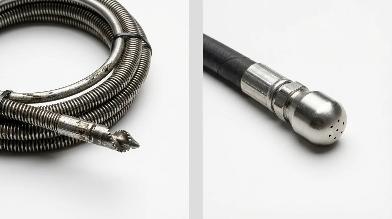 Drain snake cable and hydro jetting nozzle used for drain cleaning in Colrain, MA