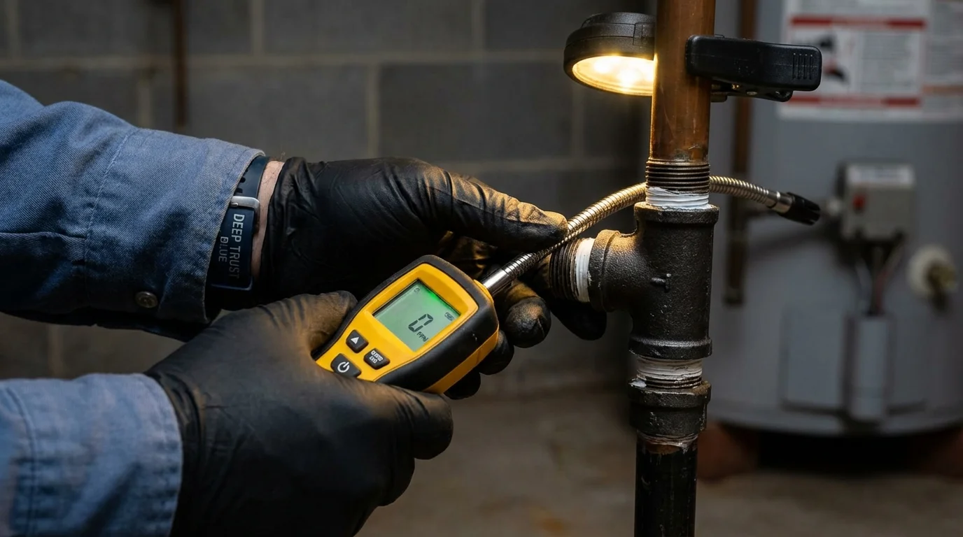 Gas leak detection with electronic sniffer by Johns Plumbing LLC in Colrain
